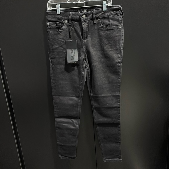 Harley Davidson High Rise skinny black denim Jeans,5 pocket,zip front,logo patch - Picture 1 of 11